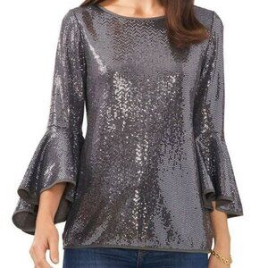 Women's Metallic Knit Flutter Sleeve Top
